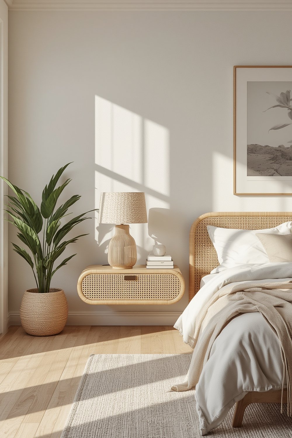 Rattan Nightstand: 7 Ultimate Steps For An Amazing Bedroom Upgrade 1 rattan nightstand wall mounted above floor with decor and books