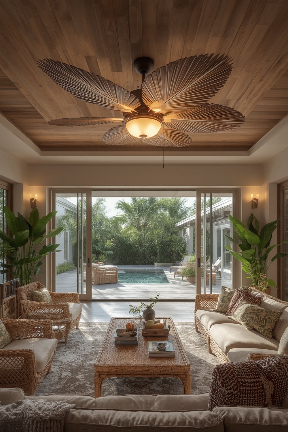 tropical fan in a modern living room interior