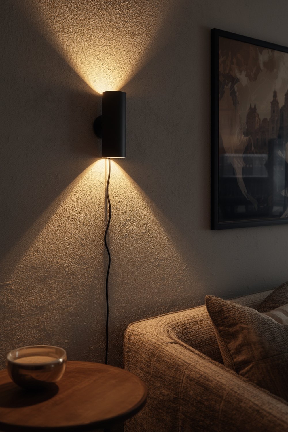 wall sconce mounted above a reading nook