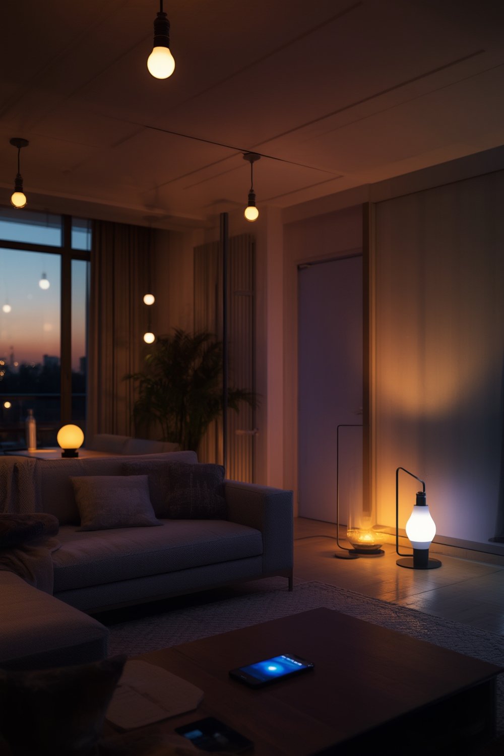 smart bulbs installed in modern home lighting setup
